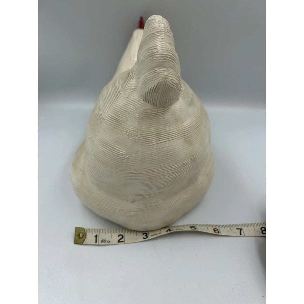 Vintage White Ceramic Chicken Hen Figurine with Red Comb, Approx 9in L x 8in T